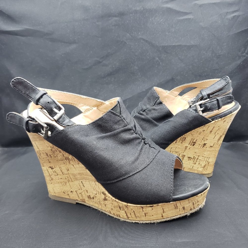 Hot Tomato Canvas Black Wedges Size 8